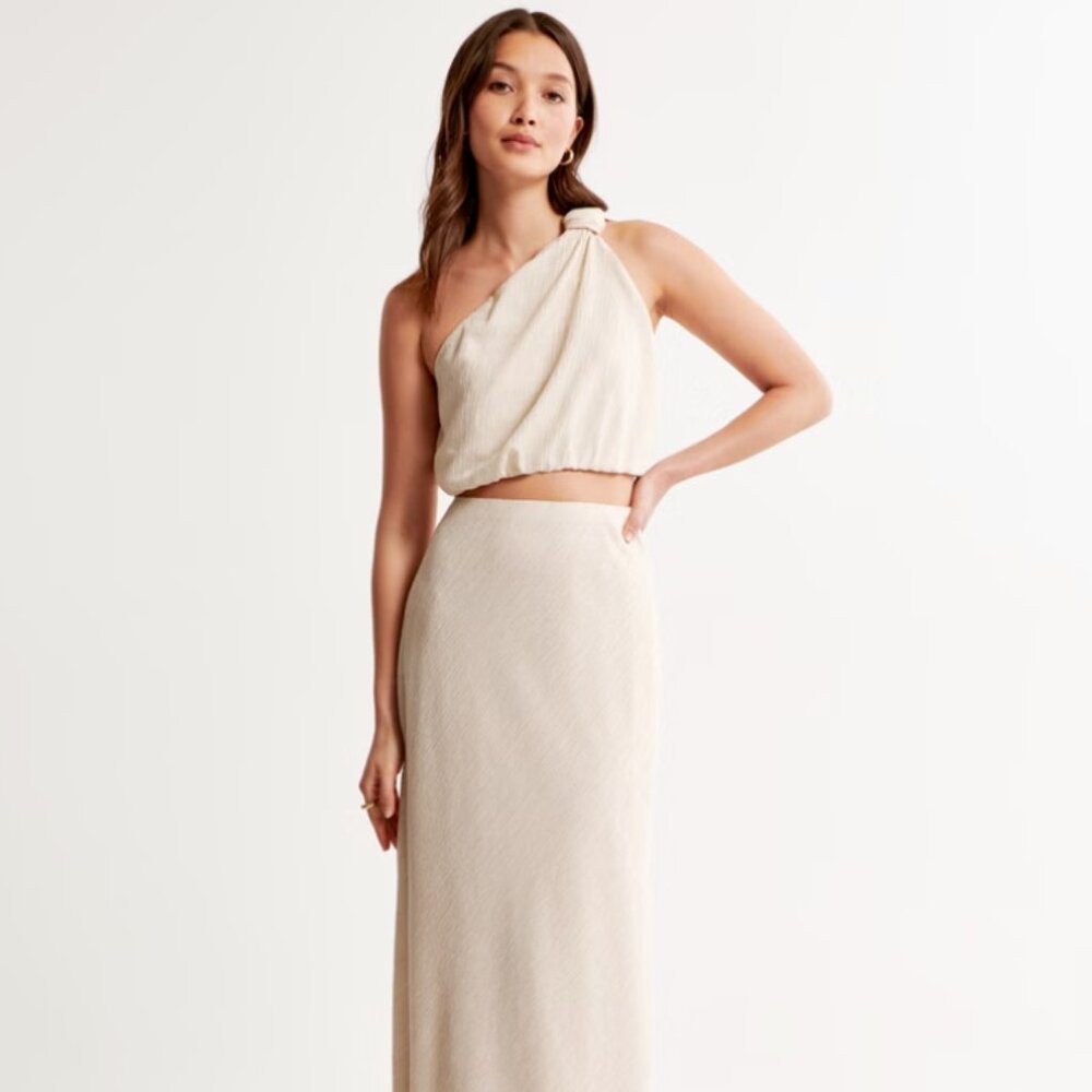 NWOT Abercrombie Crinkle Textured One Shoulder Set Top